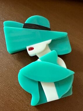 Teal Vintage Style Lady Brooch - Art Deco Inspired
